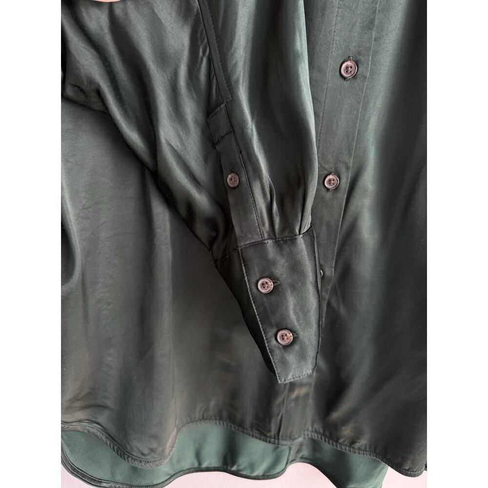 Madewell Green Satin Button Down Shirt Dolman Sleeve Oversized Relaxed Size L - Picture 5 of 8